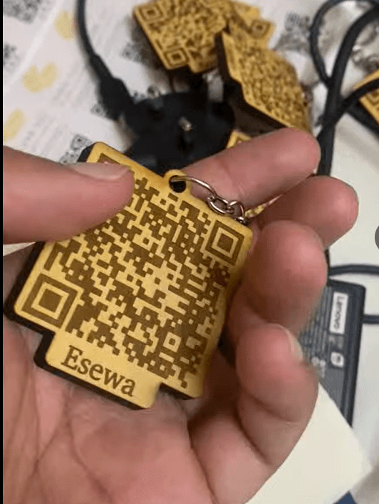 Handcrafted Custom QR Keyring in engraved wood finish