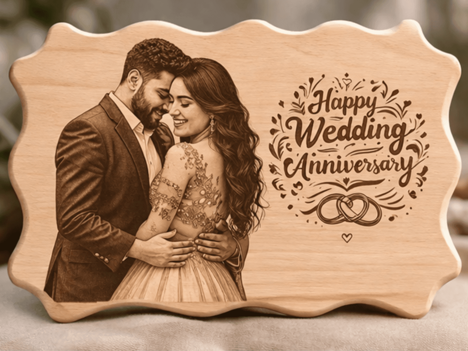Handcrafted Engraved Couple Frame in engraved wood finish