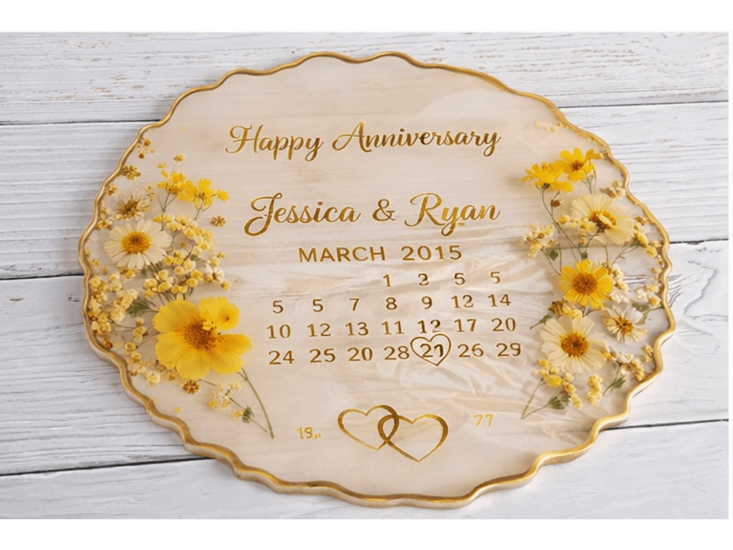 Handcrafted Anniversary Calendar Plaque in engraved wood finish