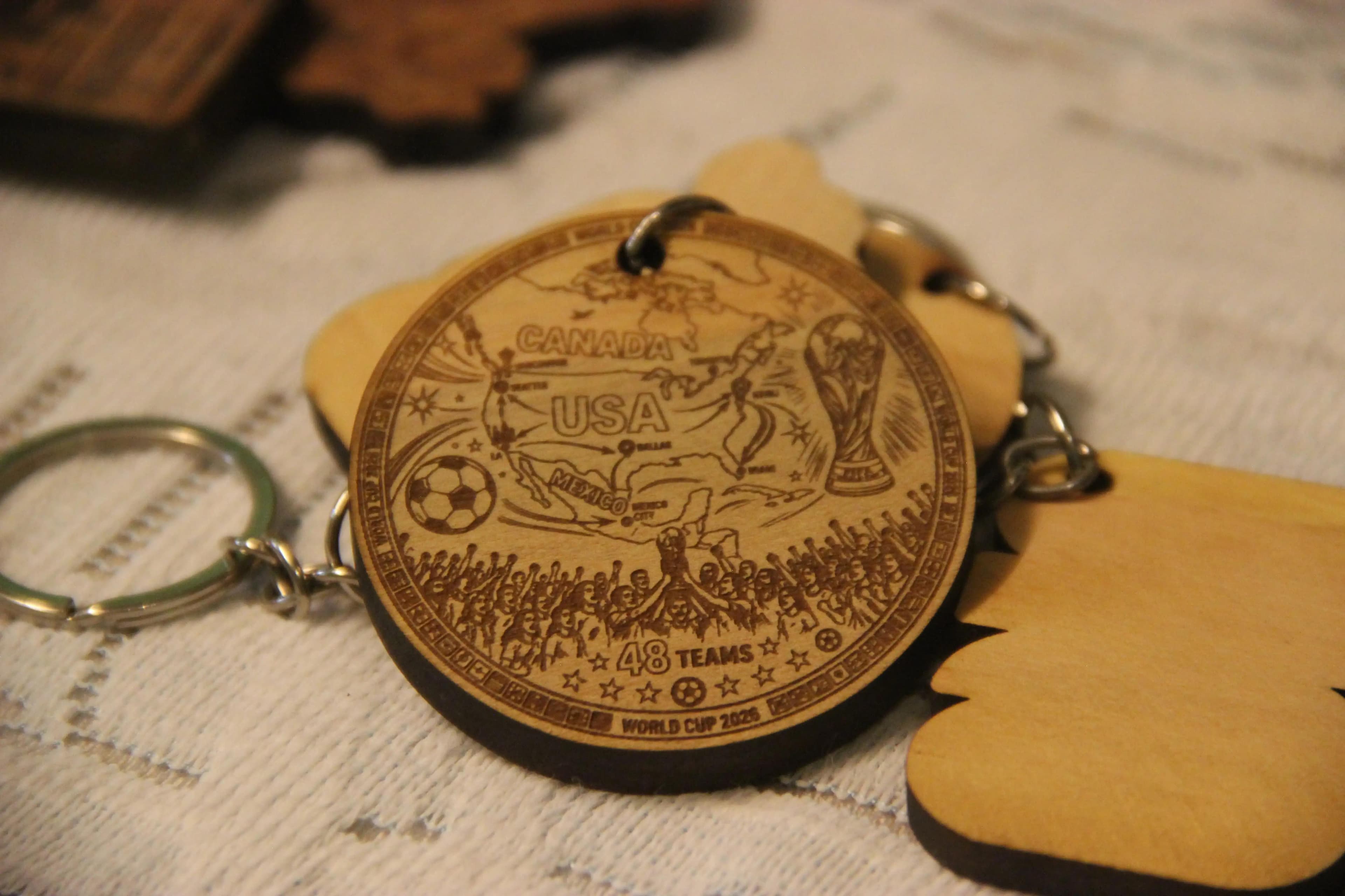 Handcrafted Worldcup 48 teams keyring in engraved wood finish