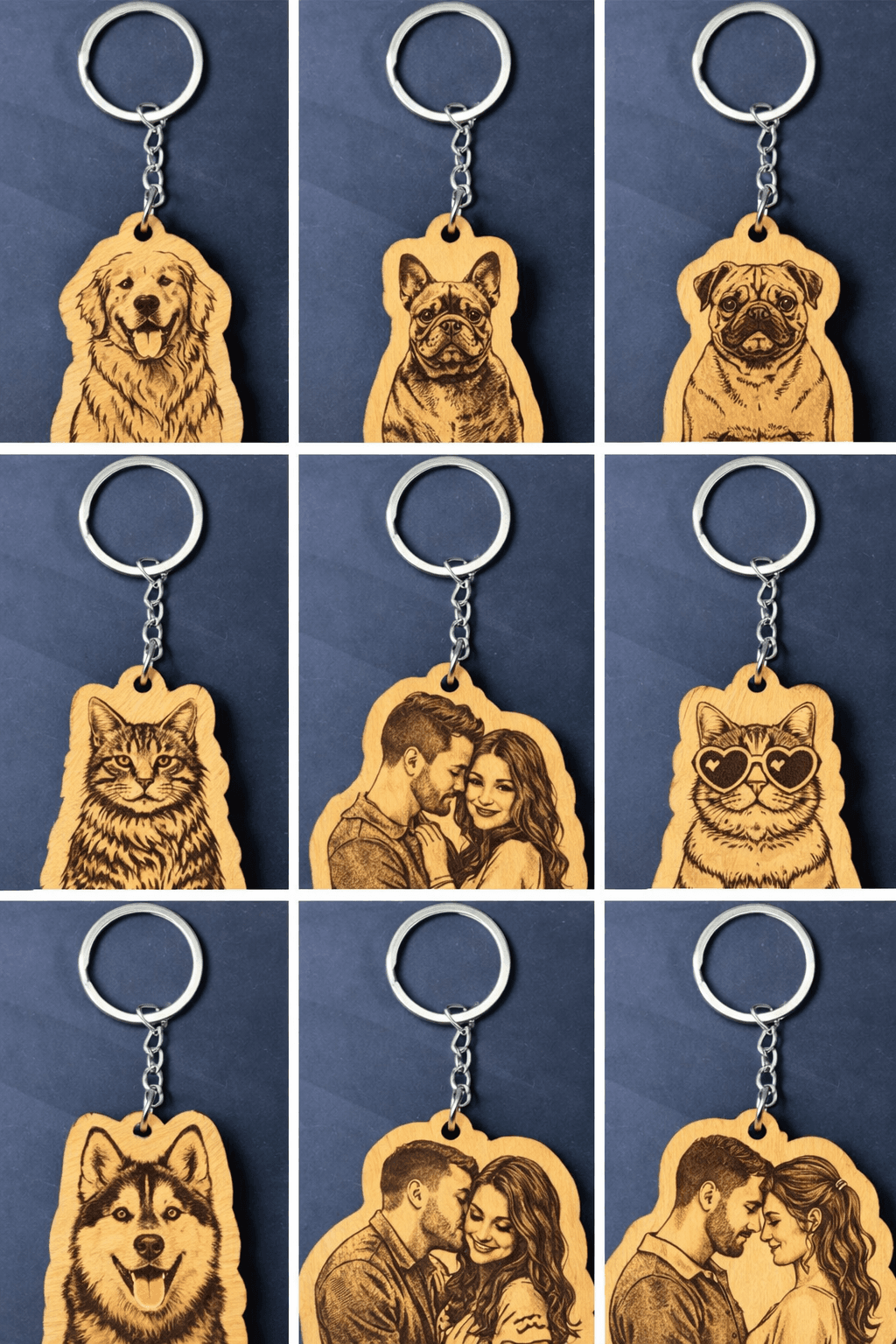 Handcrafted Personalized Keychain in engraved wood finish