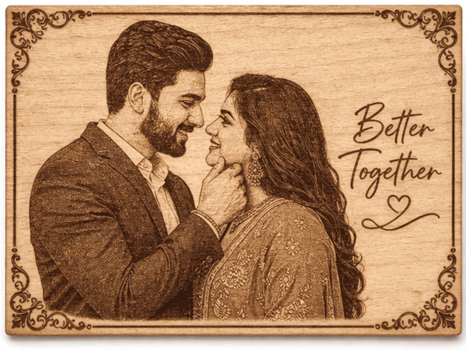 Handcrafted Photo Engraved Portrait in engraved wood finish