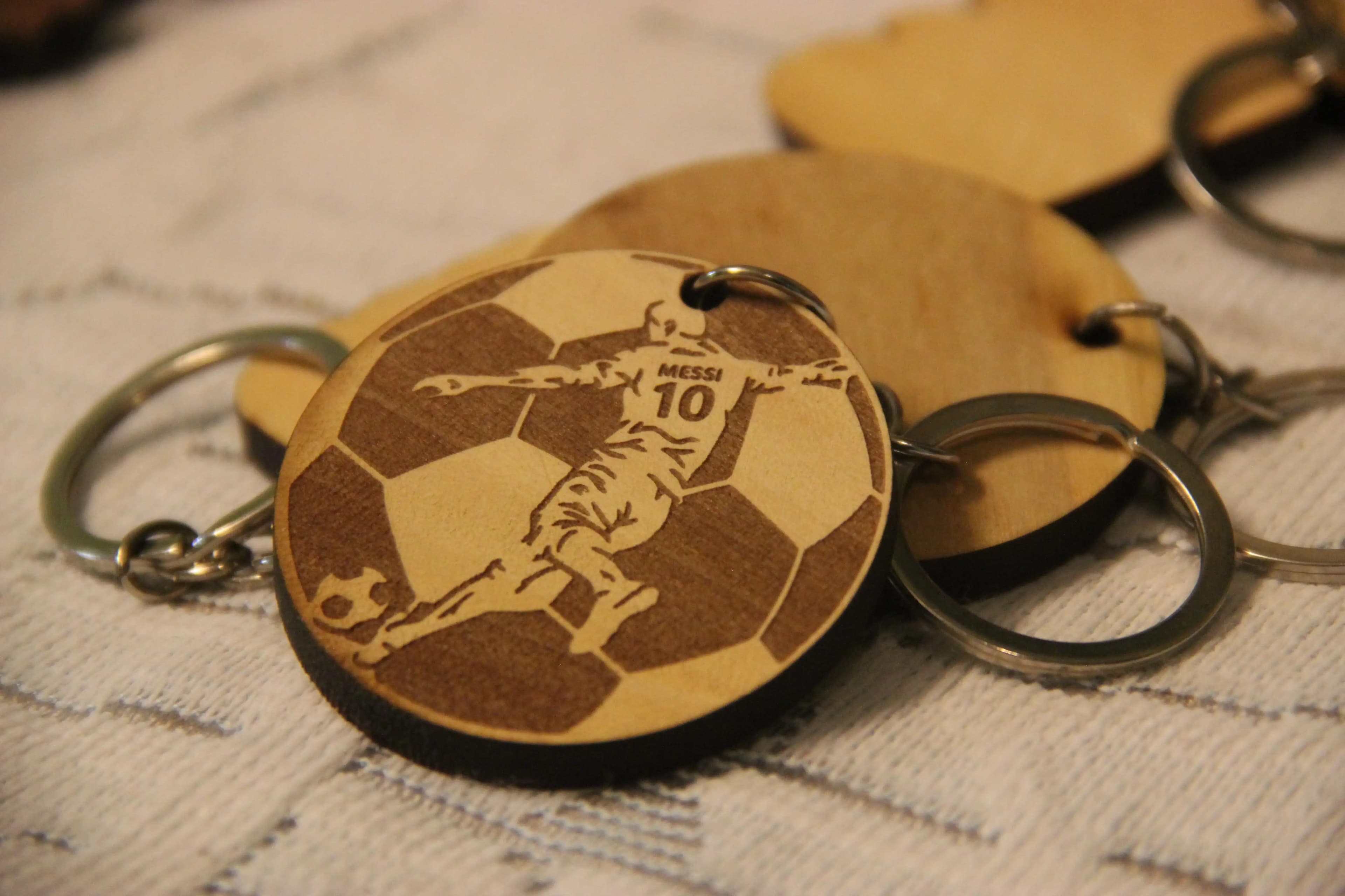 Handcrafted Messi Keyring (ball) in engraved wood finish